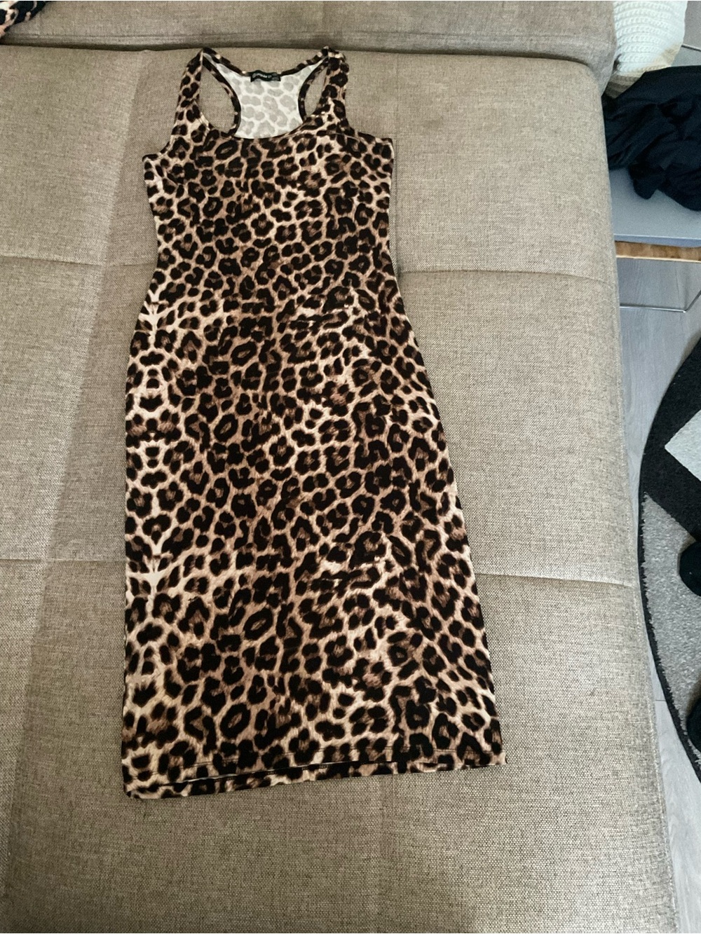 Leopard Print Midi Tank Dress in Brown